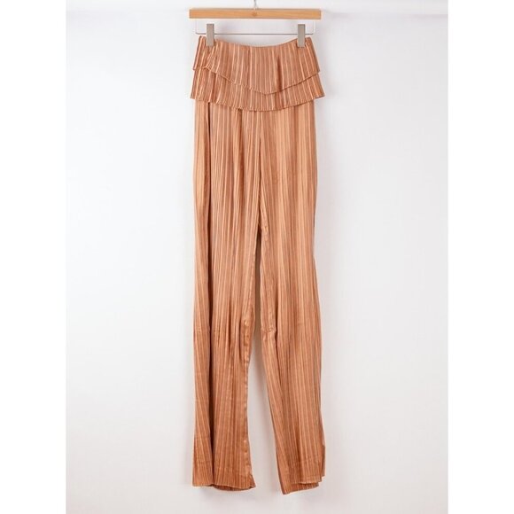 Andrea Iyamah Linea Pleated Peplum Pants Toffee Brown Bronze - Size XS - NWT - Picture 1 of 7